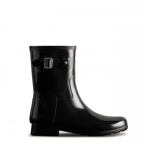 Black Hunter Refined Slim Fit Short Gloss Rain Boots Short Boots | IFSTKN-496