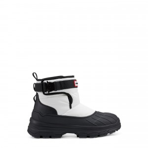 White / Black Hunter Buckle Short Snow Boots Insulated Boots | CVXSWT-218