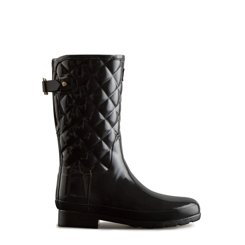 Black Hunter Adjustable Quilted Refined Slim Fit Short Rain Boots Rain Boots | IVUZPO-478