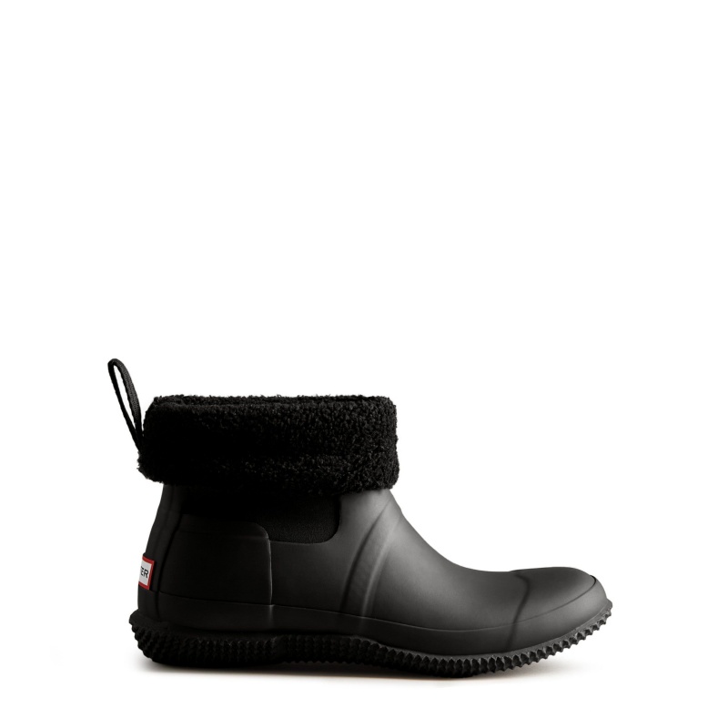 Black Hunter Indoor/Outdoor Insulated Roll Top Vegan Shearling Shoes Snow Boots | KUGCXB-075