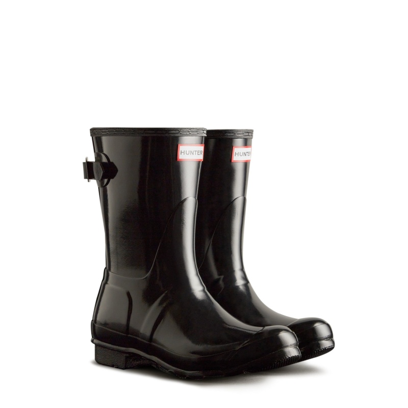 Black Hunter Original Back Adjustable Short Gloss Rain Boots Rain Boots | DMGPUZ-025