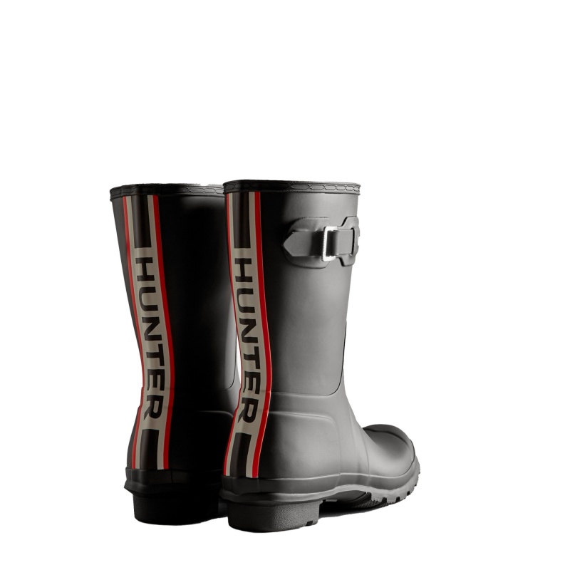 Black Hunter Original Tri-Colour Logo Backstrap Short Rain Boots Short Boots | LTFGUI-864