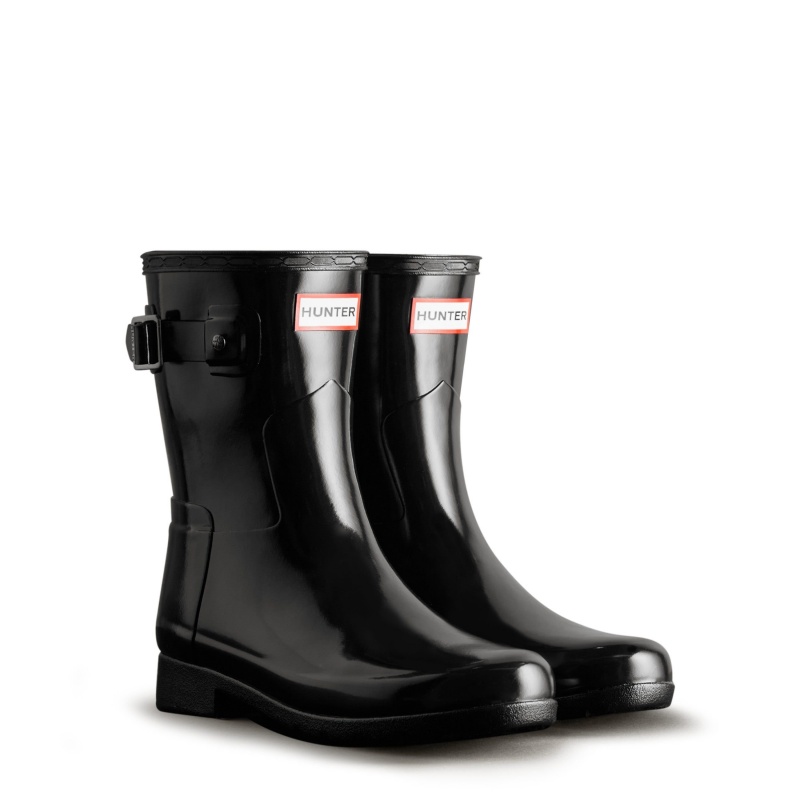 Black Hunter Refined Slim Fit Short Gloss Rain Boots Short Boots | IFSTKN-496