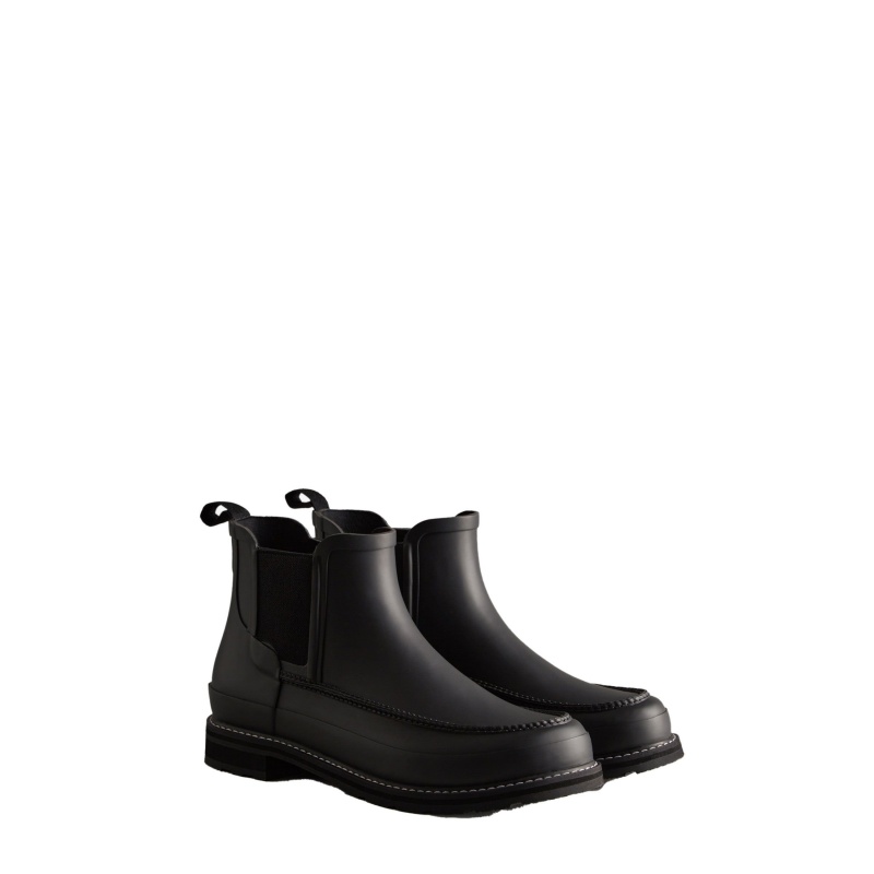 Black / Black Hunter Refined Moc Toe Chelsea Boots Ankle Boots | UKVHXZ-694