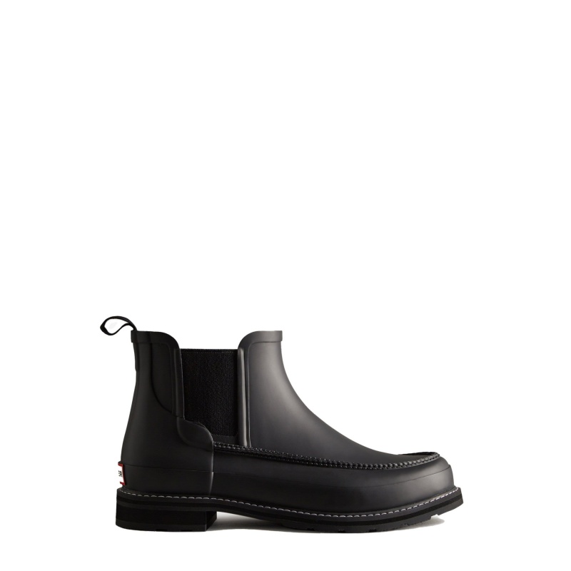 Black / Black Hunter Refined Moc Toe Chelsea Boots Ankle Boots | UKVHXZ-694