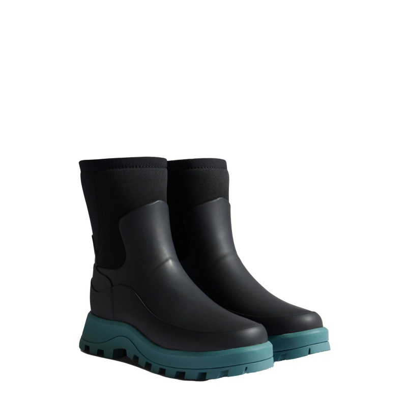 Black / Turquoise Hunter City Explorer Neoprene Short Boots Rain Boots | ILKBRW-310