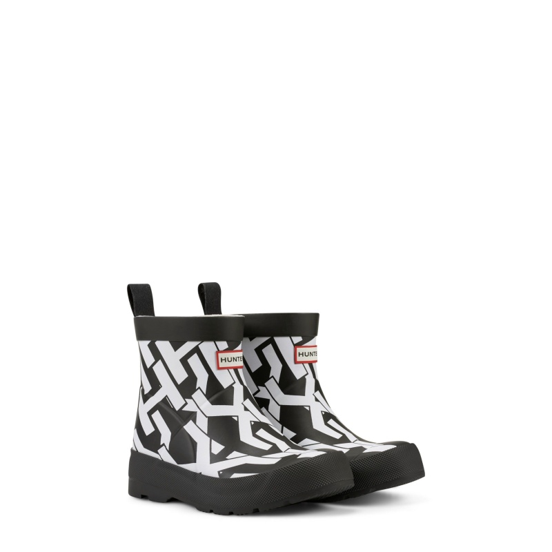 Black / White Hunter PLAY Hunter Logo Boots Rain Boots | WONJIC-256