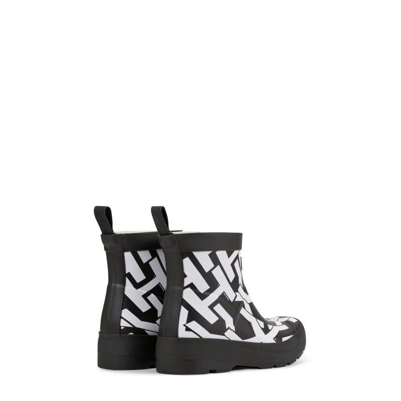 Black / White Hunter PLAY Hunter Logo Boots Rain Boots | WONJIC-256