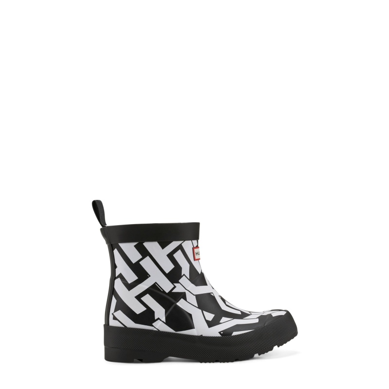 Black / White Hunter PLAY Hunter Logo Boots Rain Boots | WONJIC-256