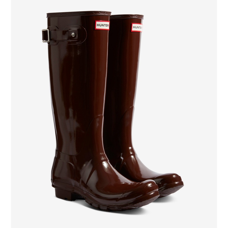 Brown Hunter Original Tall Gloss Rain Boots Tall Boots | ZIGMKV-709