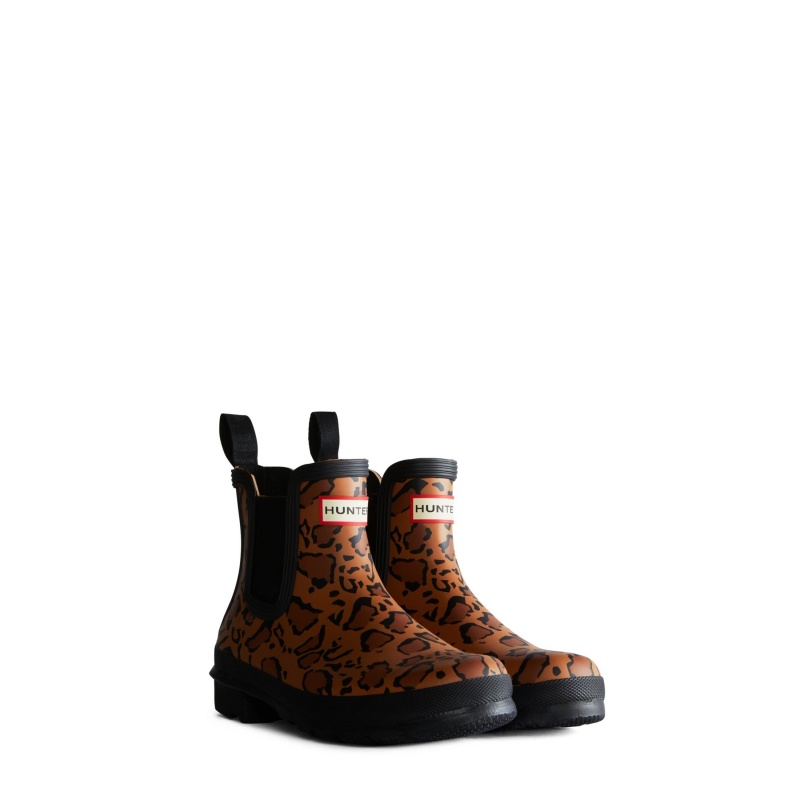 Brown / Black Hunter Original Leopard Print Chelsea Boots Ankle Boots | SRIAET-615