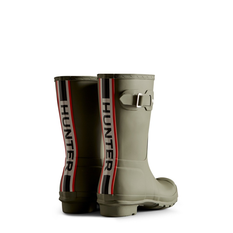 Green Hunter Original Tri-Colour Logo Backstrap Short Rain Boots Short Boots | MRBSOX-561