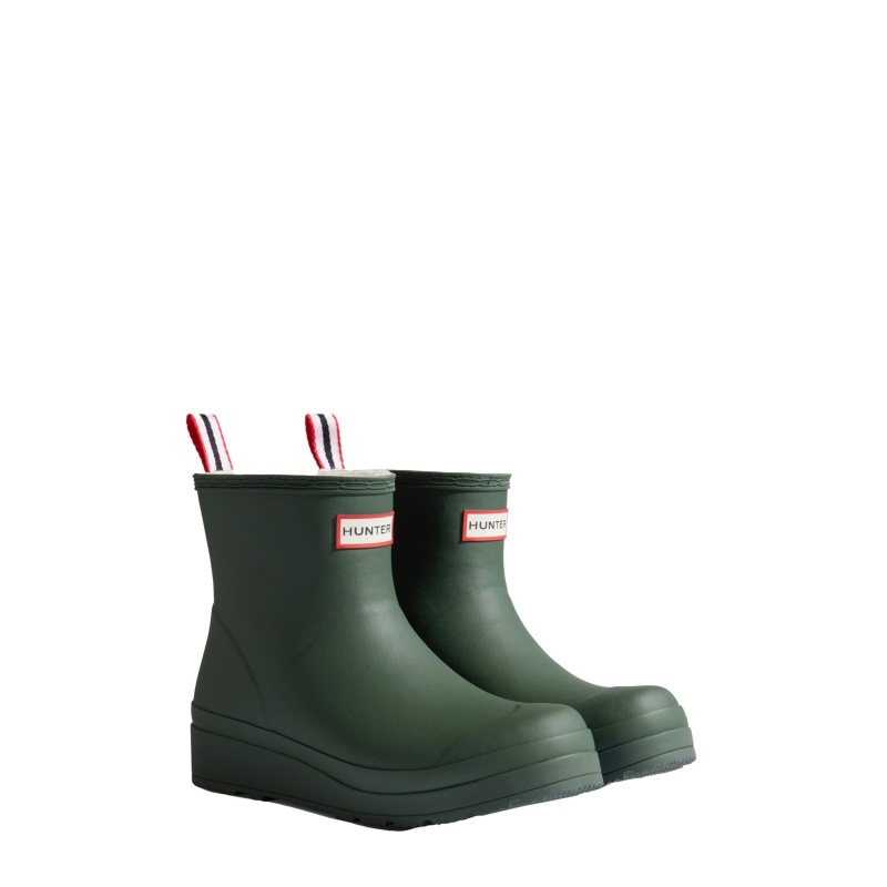 Green / White Hunter PLAY Insulated Vegan Shearling Short Rain Boots Short Boots | QEBKUX-263