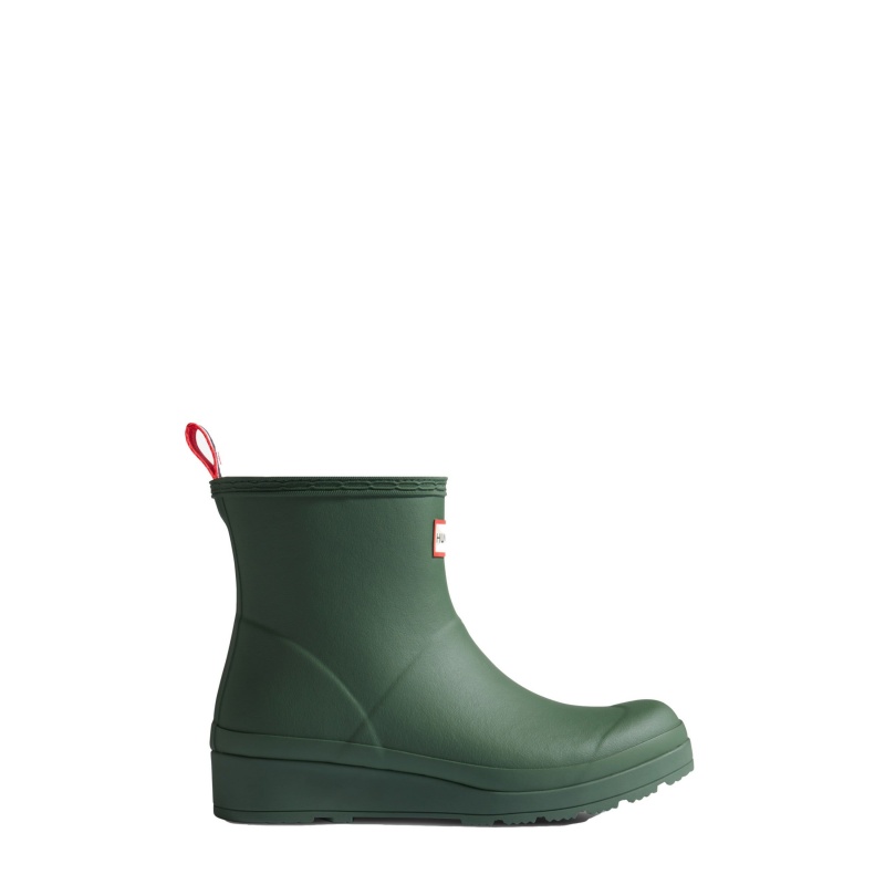 Green / White Hunter PLAY Insulated Vegan Shearling Short Rain Boots Short Boots | QEBKUX-263