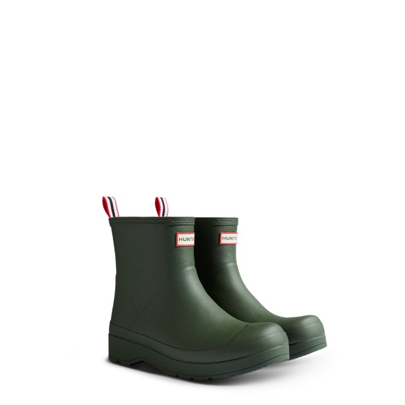 Green / White Hunter PLAY Insulated Vegan Shearling Short Rain Boots Snow Boots | CTVMIS-941