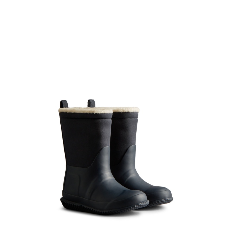 Navy / White Hunter Indoor/Outdoor Insulated Roll Top Vegan Shearling Boots Snow Boots | FJYXUQ-259