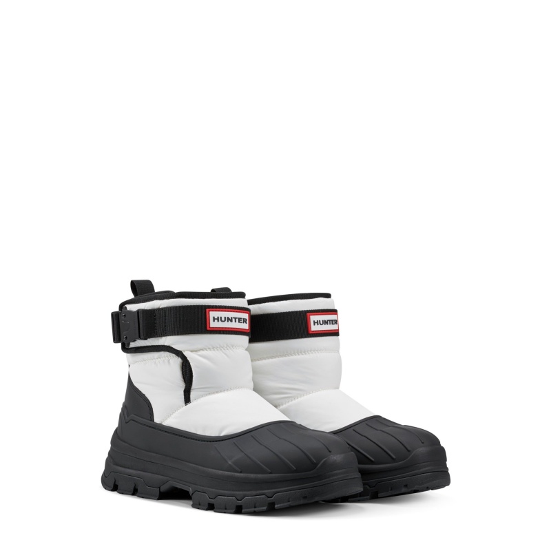 White / Black Hunter Buckle Short Snow Boots Insulated Boots | CVXSWT-218