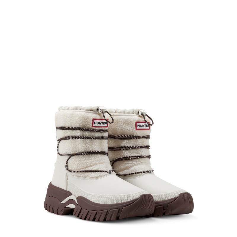 White / Brown Hunter Wanderer Insulated Vegan Shearling Short Snow Boots Insulated Boots | SEMDBY-980