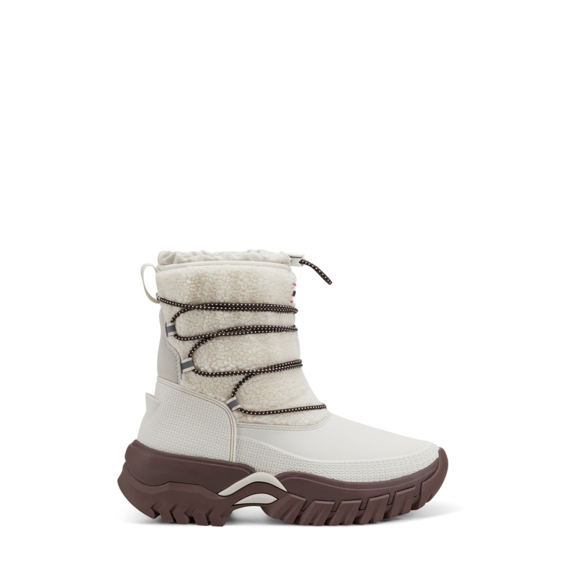 White / Brown Hunter Wanderer Insulated Vegan Shearling Short Snow Boots Insulated Boots | SEMDBY-980